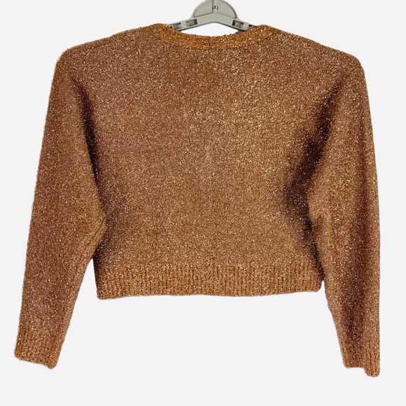 Forever 21 Rose Gold Eyelash Fuzzy Glitter Sparkle Button Down Cardigan - Picture 2 of 8